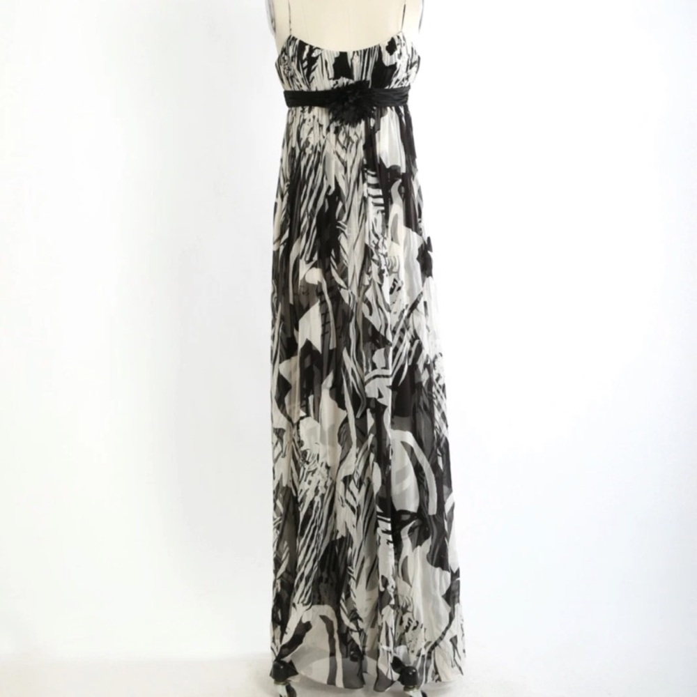 Marc Bouwer Glamit black  + white silk maxi dress gown Sz. 4